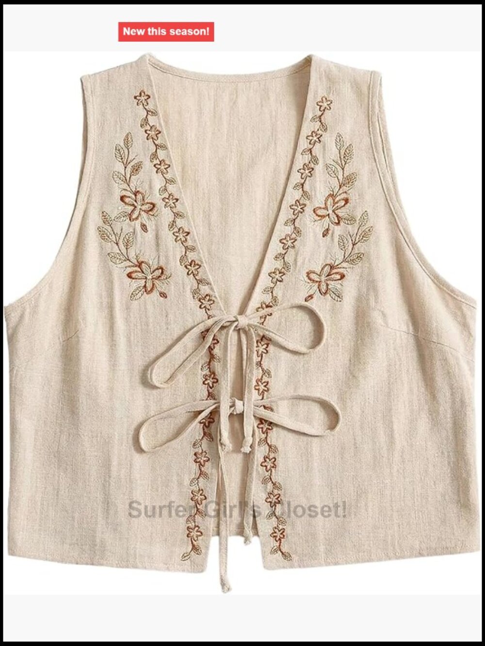 Boho Floral Embroidery Tank Top Sleeveless V-Neck Summer Vacation